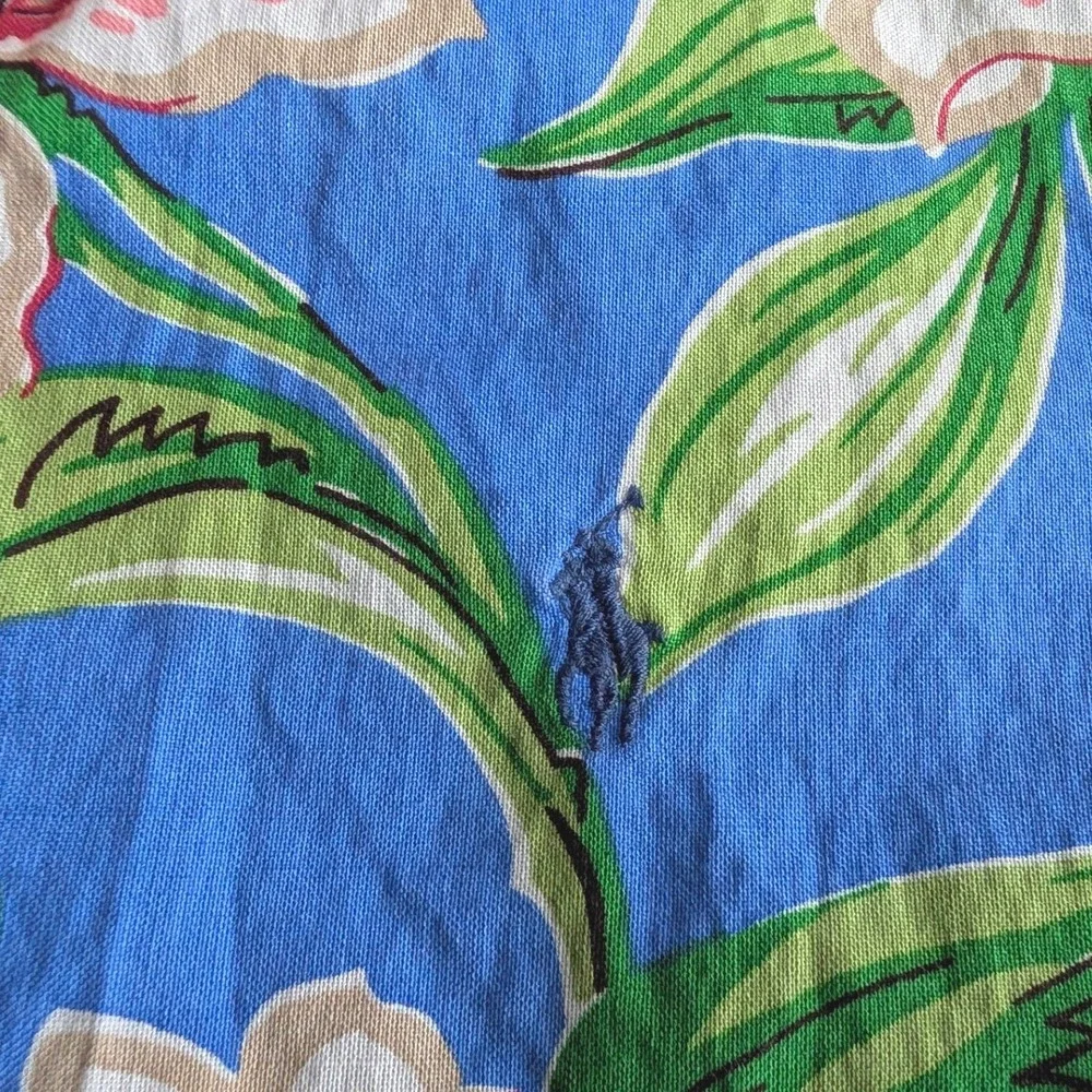 Polo Ralph Lauren Camp Short Sleeve Shirt Blue Floral Lily Cotton Men's Small